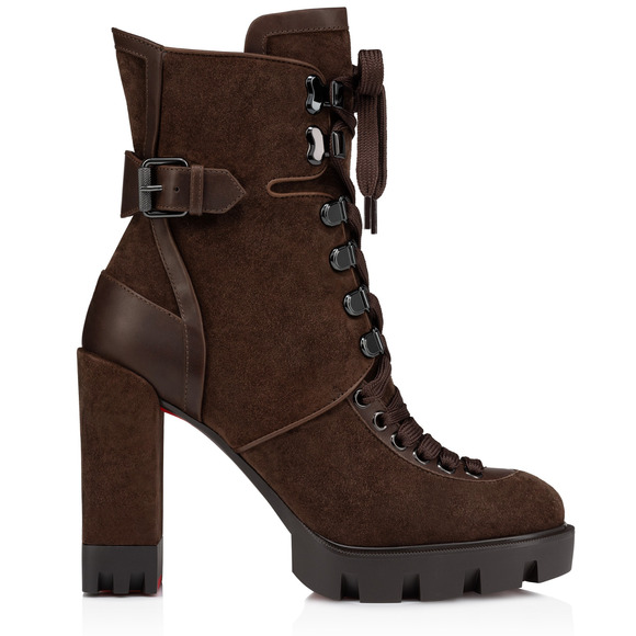 Christian Louboutin Macademia 100 Brown Platform Block Heel Combat Boot 39.5 - Picture 3 of 14